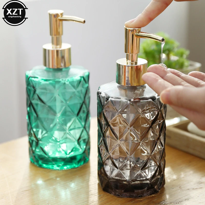 1PCS 330ml Manual Soap Dispenser Transparent Glass Hand Sanitizer Bottle Container Vacuum Bottle Bathroom Decoration Accessories