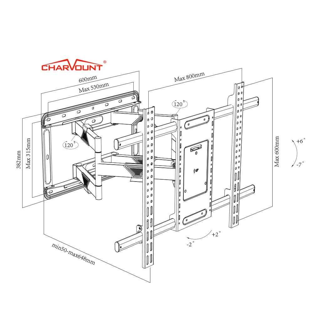 Charmount Max VESA 800*600mm Swivel Tv Wall Mount Double Arm Tv Bracket TV Mount 75 Inch+ Full Motion