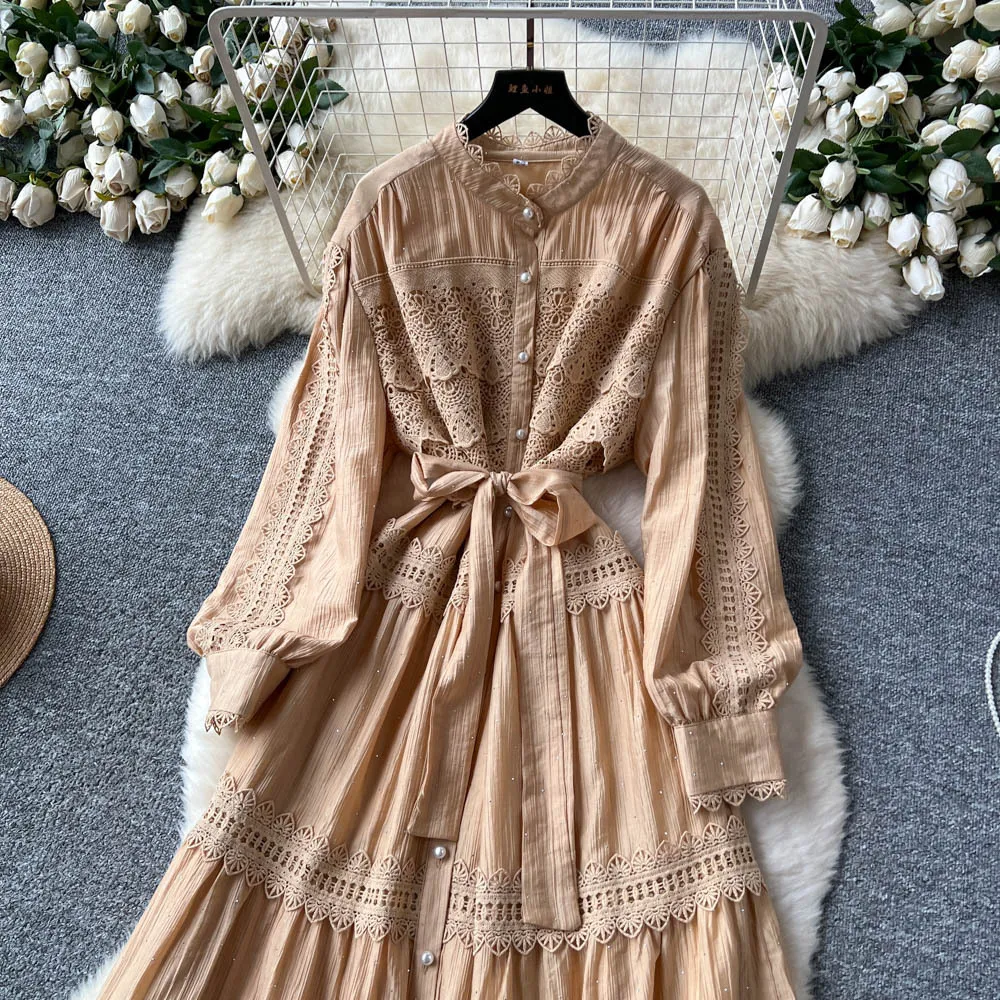 Long Dress Women Dresses Party Night A Line Vestidos Round Neck Wedding Lace Elegant Splice Y2k Streetwear Work High Waist
