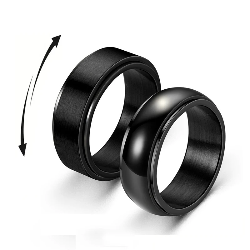 Fashion 8mm Men's Black Anti Stress Anxiety Relife Spinning Ring Frosted Stainless Steel Spinner Rings Boyfriend Valentine Gifts