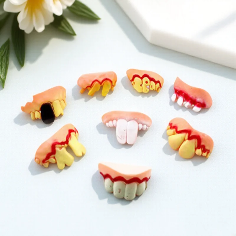

5Pcs Holey Cracked Chipped Wonky Blackened Teeth False Tooth Prop for Halloween Easter False Tooth Funny Wacky Artificial Teeth