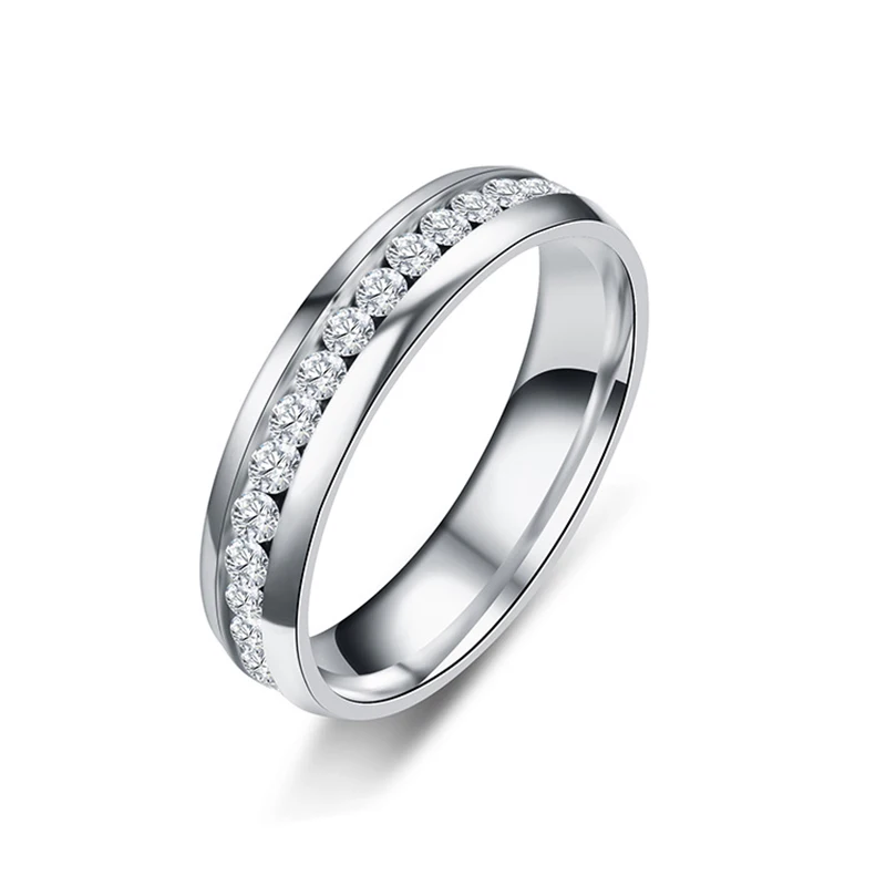 6MM Stainless Steel Crystal Rings For Women Fashion Full Rhinestone Titanium Steel Bride Ring Trendy Wedding Party Jewelry Gift