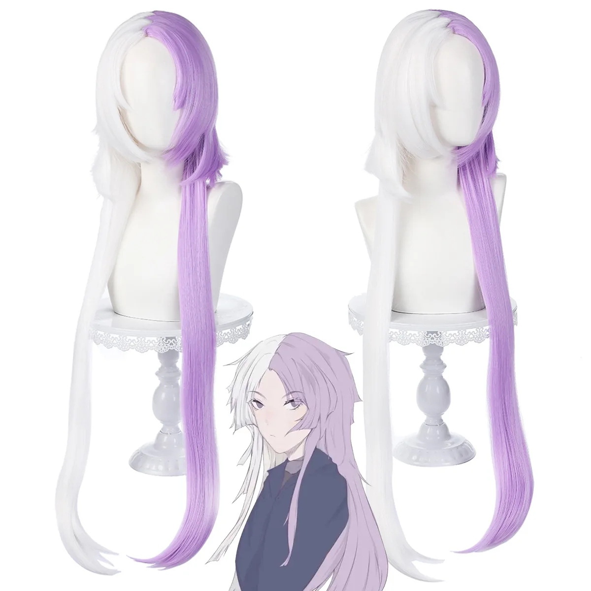 

Long Synthetic Wig White Purple Mix Anime Costume Cosplay Party Hair Heat Resistant Fiber Women