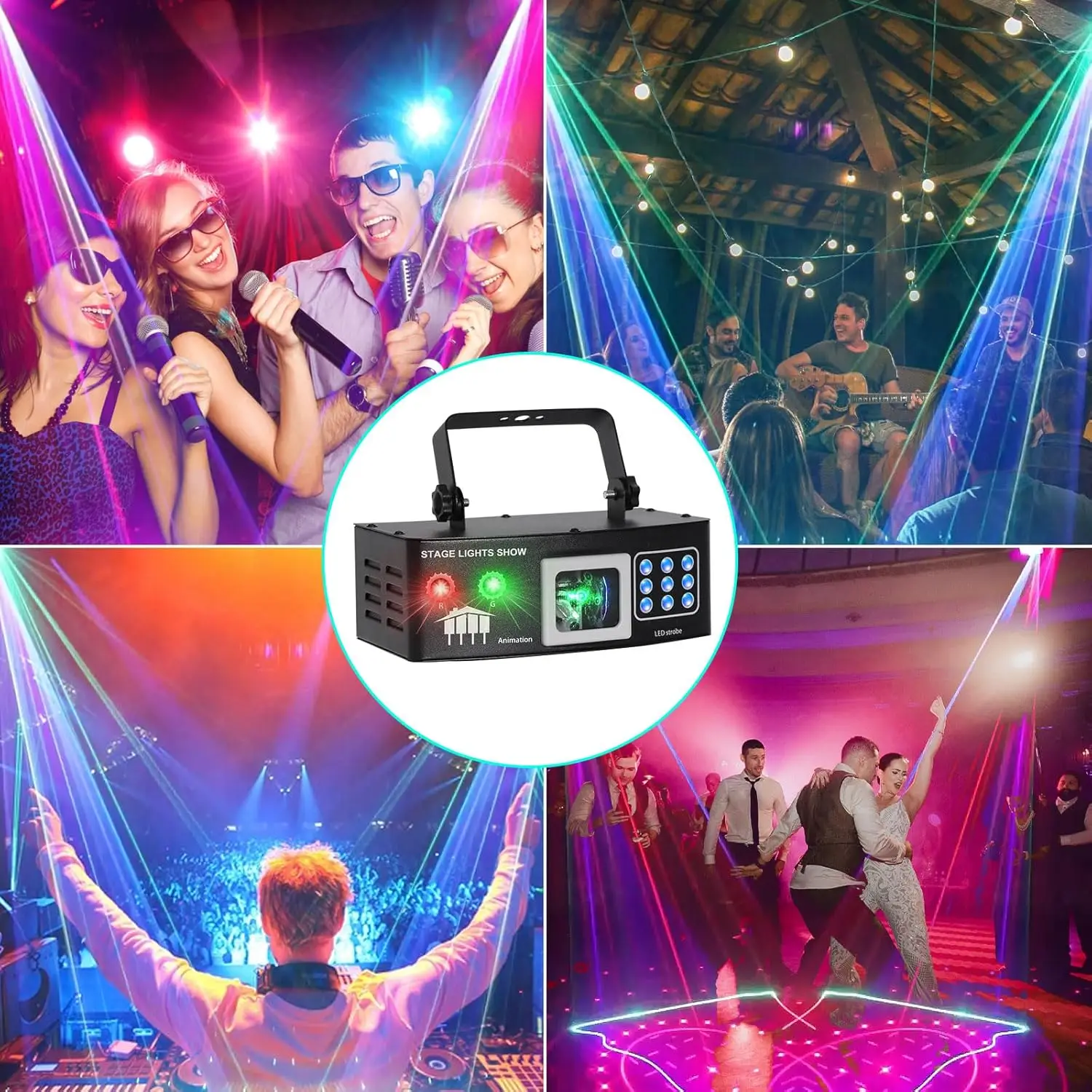 أضواء المسرح WUZSTAR-DMX، ليزر الديسكو، ضوء نادي DJ Party Light، تأثير شعاع RGBW للحفلات، شريط عيد الميلاد، العرض المباشر، 4 في 1
