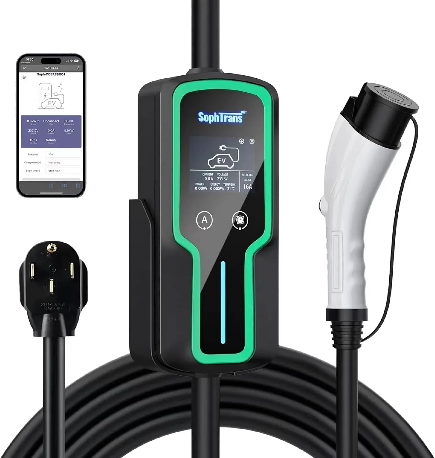 Level 2 EV Charger,10 to 40 Amp with J1772 NEMA 14-50 Thick Cable , Wall Mounted & Portable Electric Car Charger with WiFi