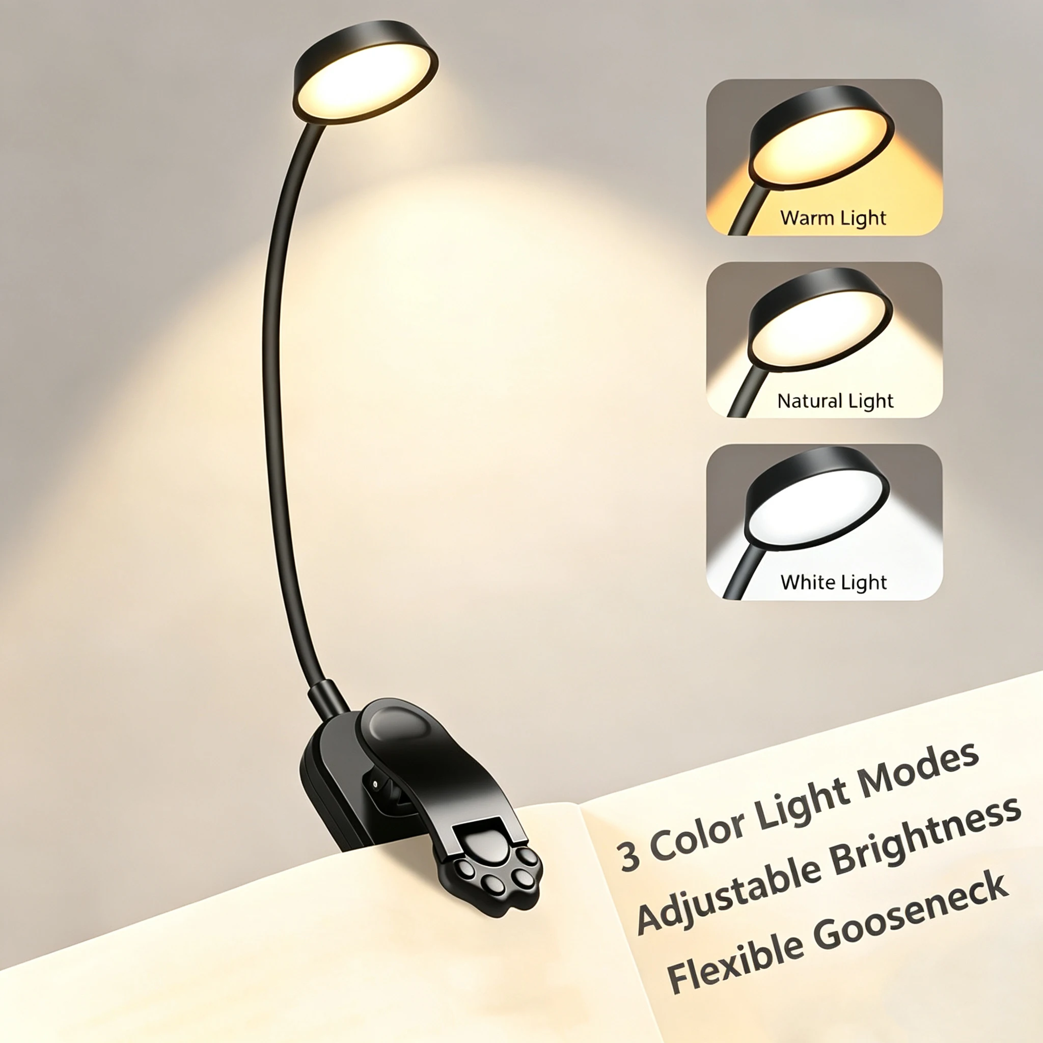 Folding Mini Clip Book Lamp USB Rechargeable LED Night Light 3 Modes Eye Protection Stepless Dimmable Flexible Bedroom Reading