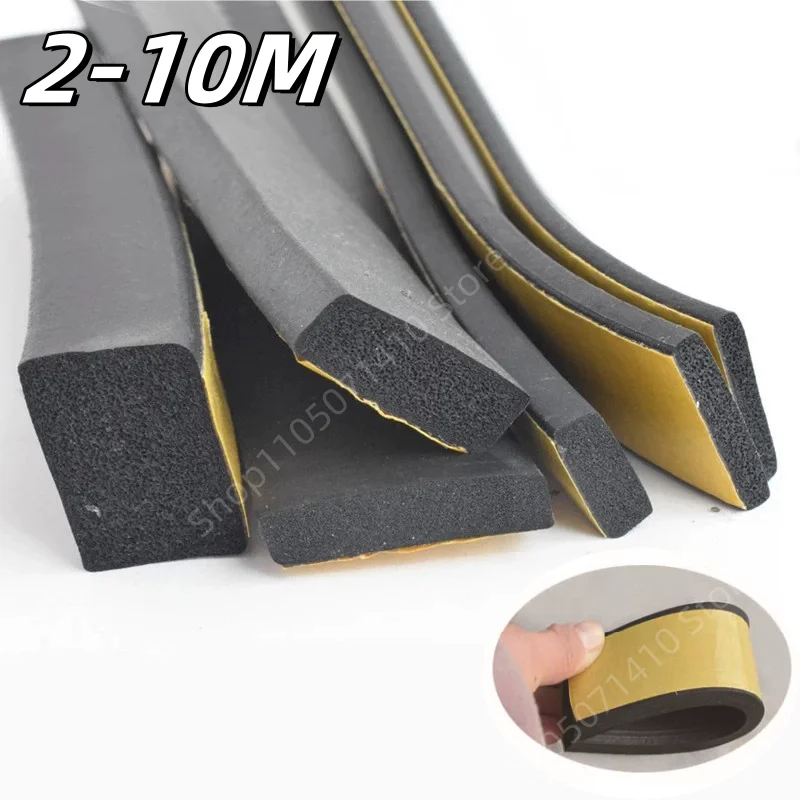 2-10M EPDM Rubber Sponge Door Window Seal Strip Soundproof Anti-collision Self Adhesive Tape Wall Insulation Acoustic Foam Pad