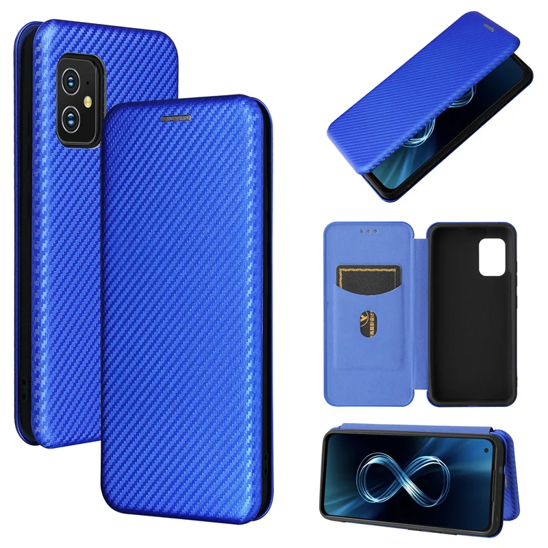 

Suit Asus Zenfone 8 Carbon Fiber clamshell leather Skin PU case purse Suitable for Asus ZS590KS Asus 8 Mini Phone Cover