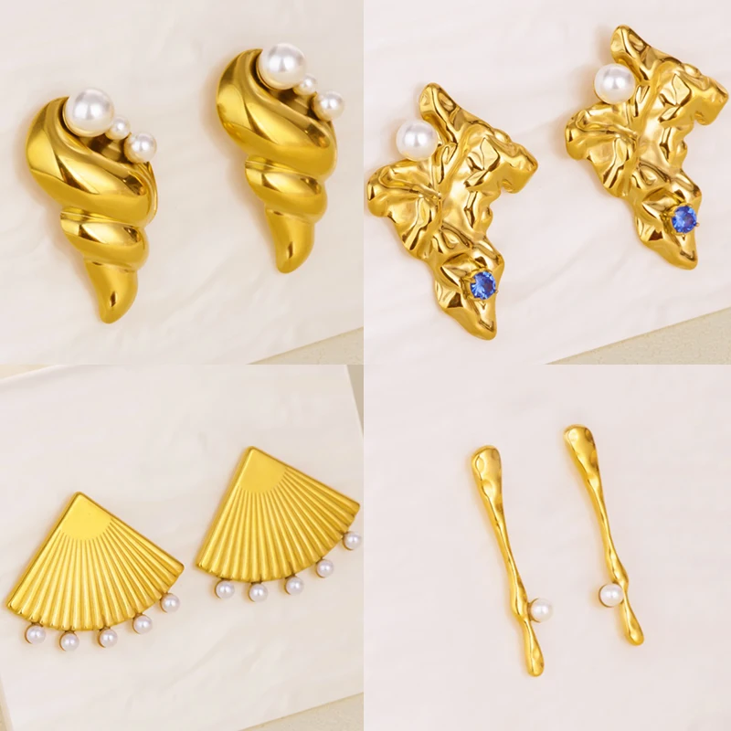 

Stainless Steel Conch Earrings for Women Gold Color Irregular Geomeric Piercing Earrings Fashion Wedding Waterproof Jewelry