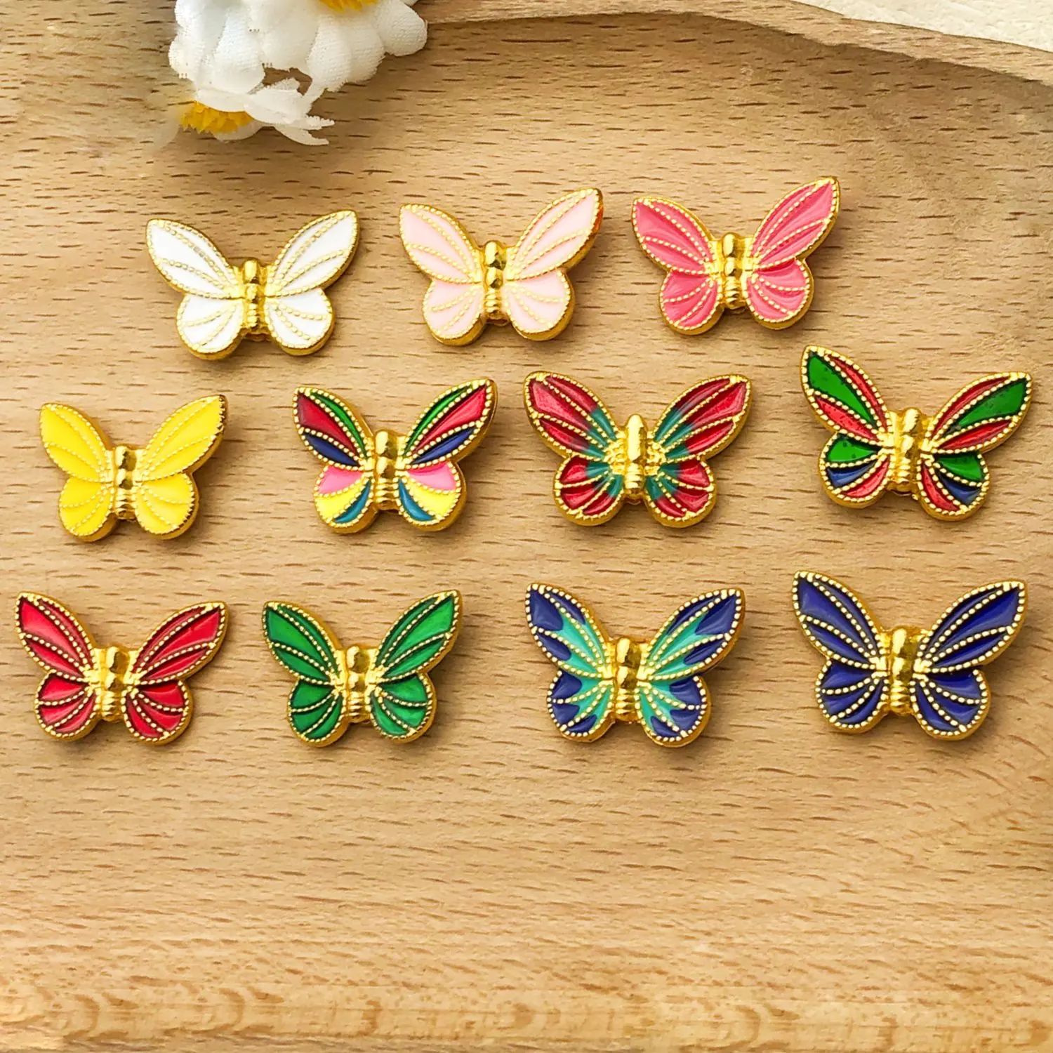 Mix 5/11pcs Drip Oil Bright Golden Butterfly Series Set with Interval Beads, DIY Bracelet, Necklace Jewelry Making Accessories