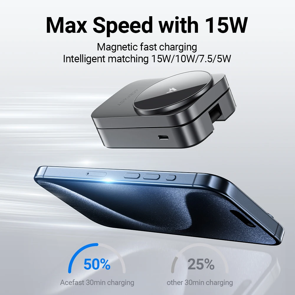 ACEFAST 3in1 15W 자기 무선 접이식 충전 홀더(iPhone 16/15 Pro Max용) iwatch/Airpods용 데스크탑 충전 스테이션