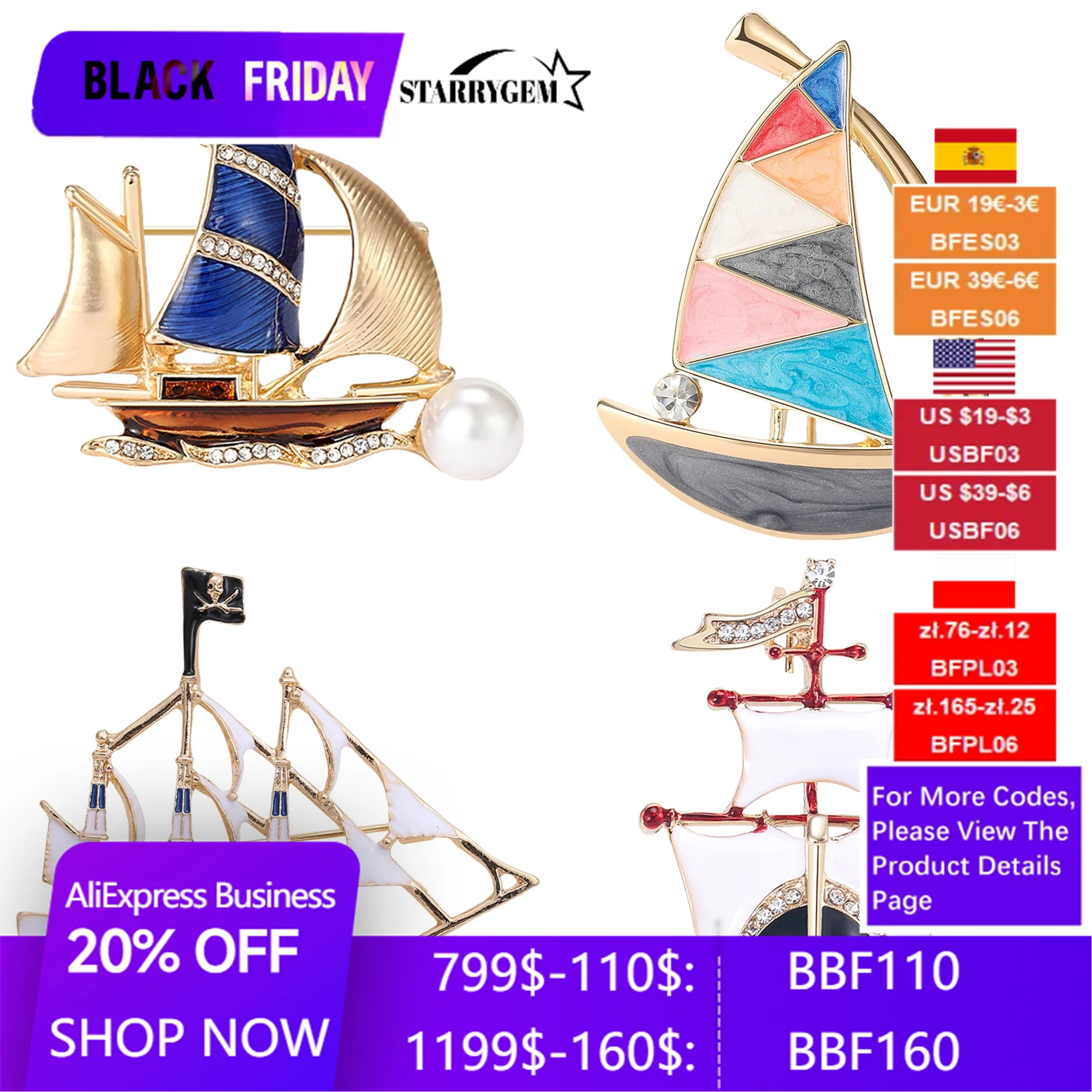 Enamel Sailing Boat Brooches for Women Unisex Pearl Ship Sea Transport Pins Office Party Friend Gifts Accessories