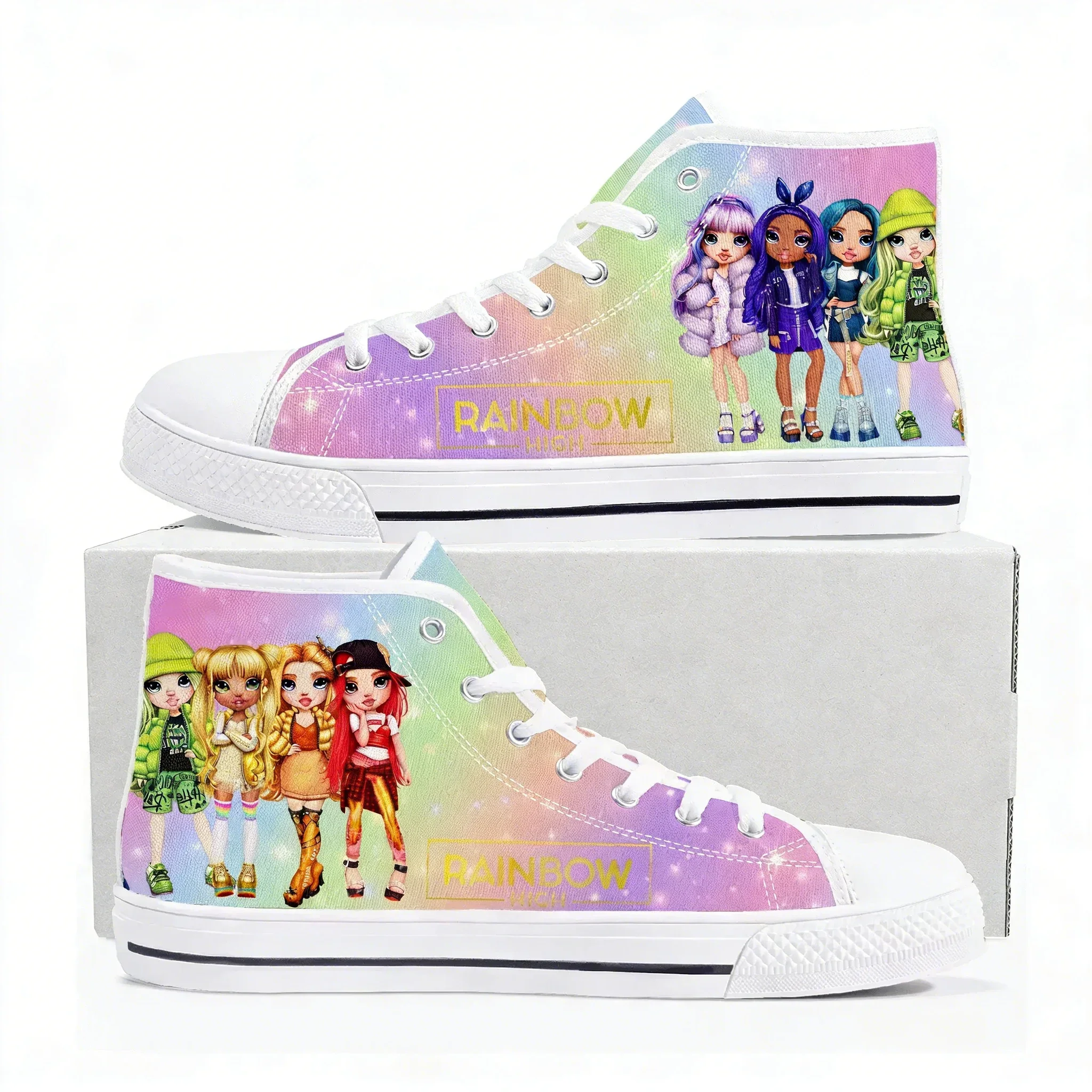 Rainbow High Girls High Top Sneakers Mens Womens High Quality Canvas Sneaker Comics Manga Couple Customized Shoes