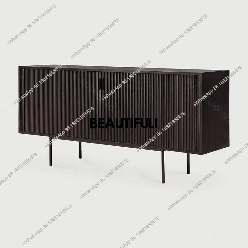 

Nordic solid wood side cabinet, retro smoked wood storage cabinet, entrance retro rolling shutter door, dining side cabinet
