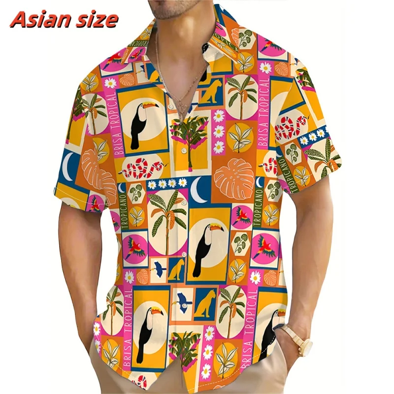 3D Printed Bird Horse Aloha Shirt For Men Flower Leaf Pattern Blouse Summer Loose Short Sleeve Lapel Tops Hawaiian Shirts