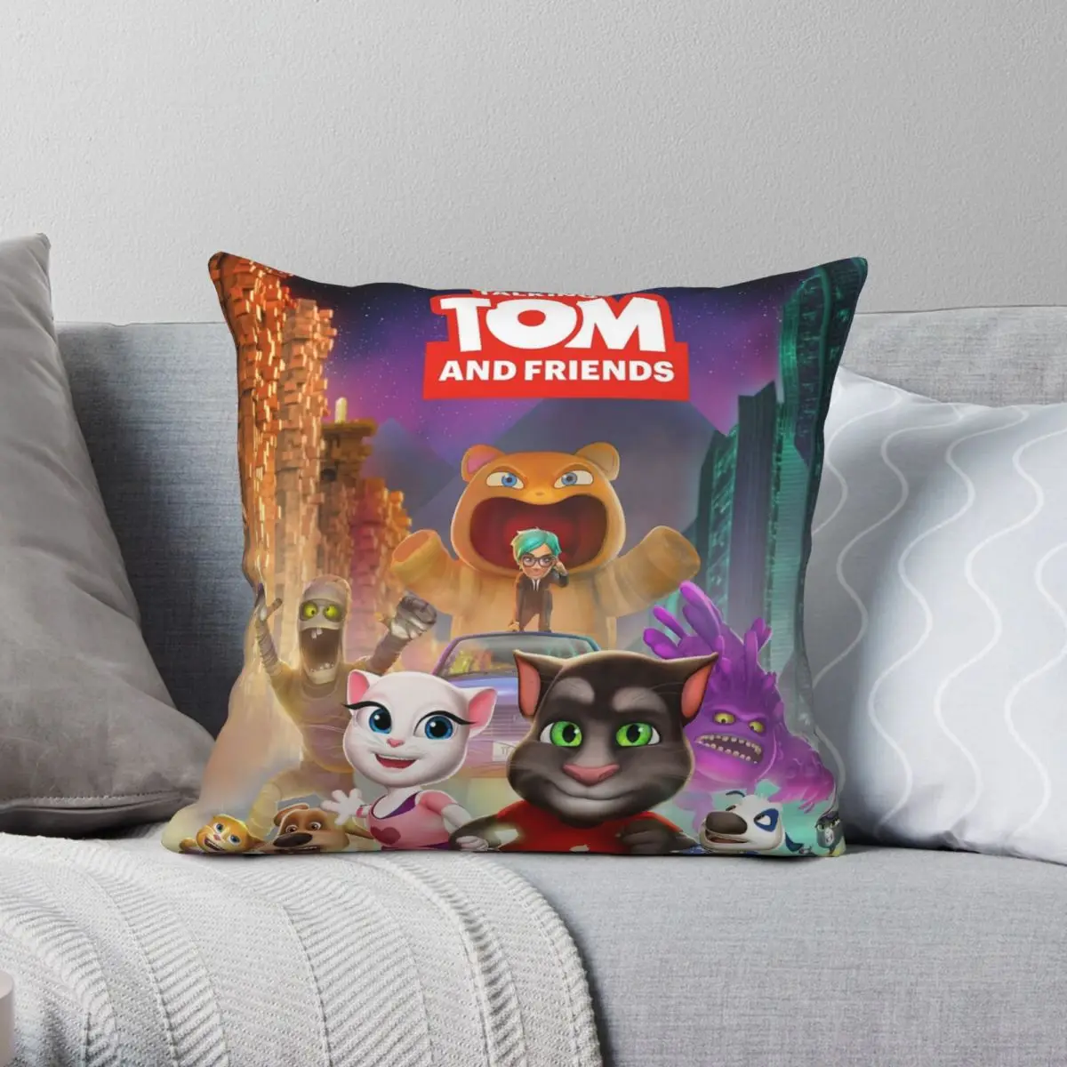 

Talking Tom And Friends Square Pillowcase Polyester Linen Velvet Pattern Zip Decorative Throw Pillow Case Bed Cushion Cover