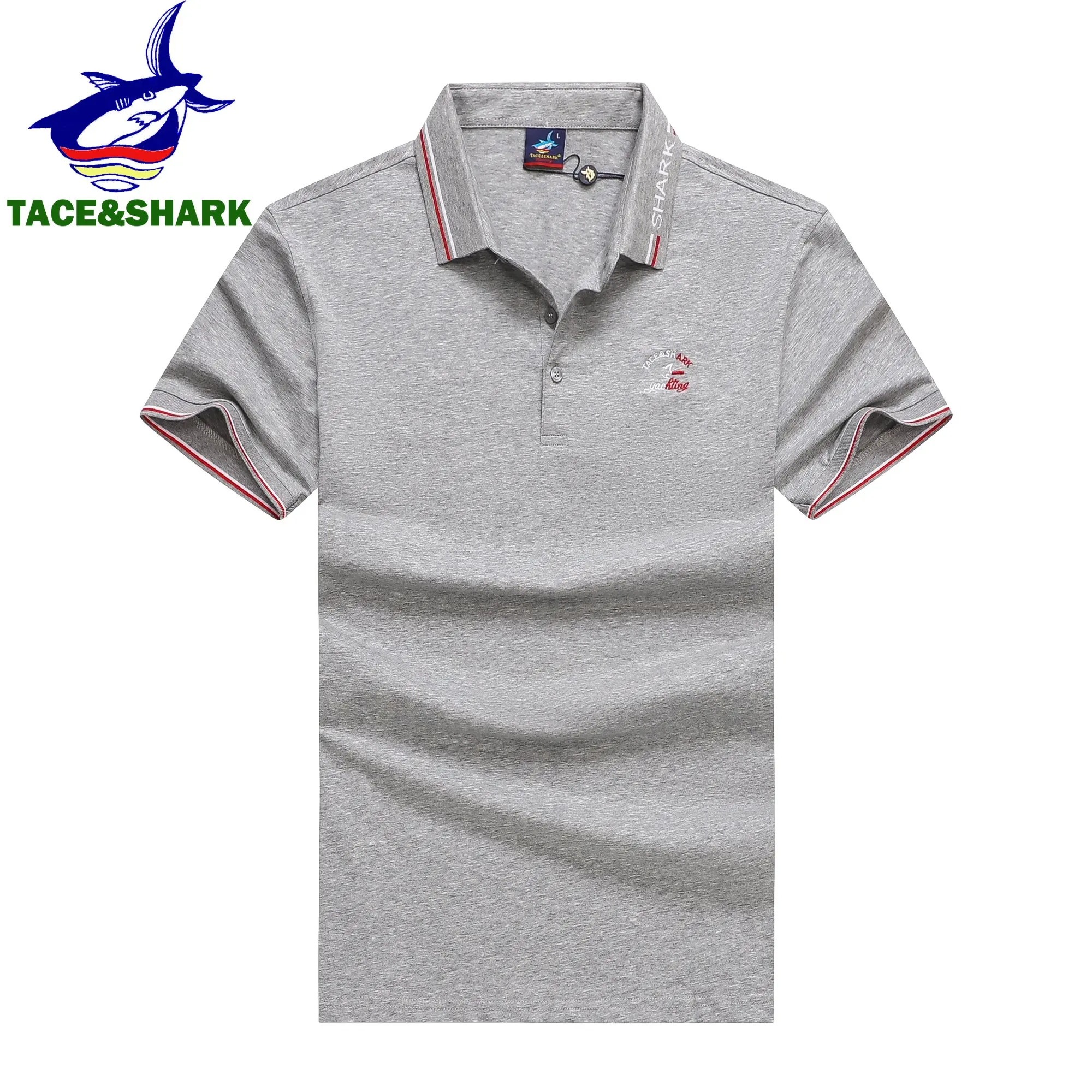 TACE&SHARK New Arrival Dark Blue White Gray Brand Clothing Shark Embroidery Men Solid Color Short Sleeve Fashion Business Polos