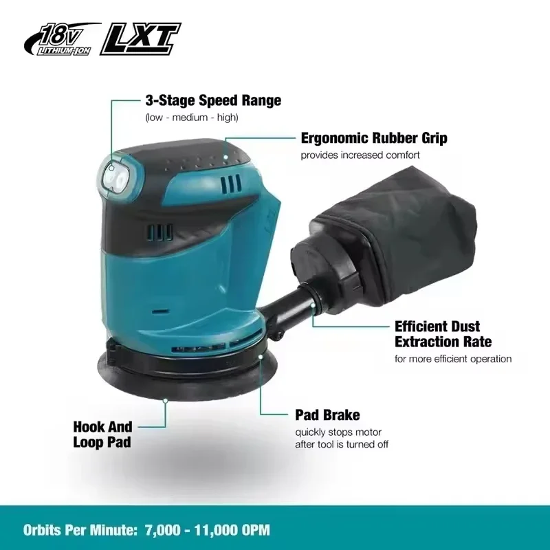Горячая DBO180Z 18 В, бесщеточный, подходит для Makita, аккумуляторный диск, произвольная орбитальная шлифовальная машина, деревообработка, шлифовка, шпатлевка, полировка, голая