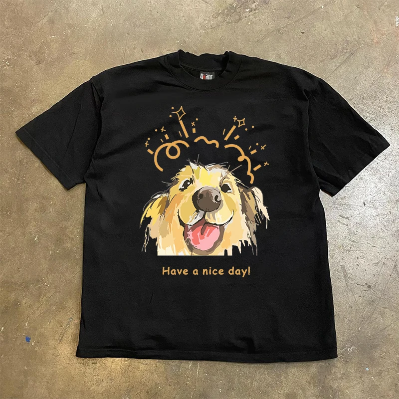 

Happy Puppy American High Street с принтом, свободная хлопковая женская футболка с короткими рукавами и круглым вырезом, повседневный универсальный топ