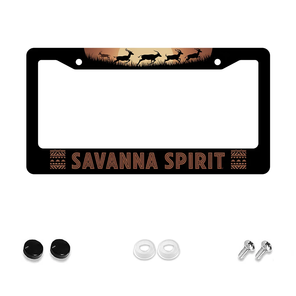 

1pc Black Aluminum 2-Hole License Plate Frame with Savanna Spirit Antelope Pattern, 6x12 Inches, Includes Screw Kit, Retro Nove