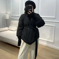 2024 New Design Women Winter Solid Sashes Coat Female Thick High Quality Students Outwear Sweet Women Jacket Streetwear