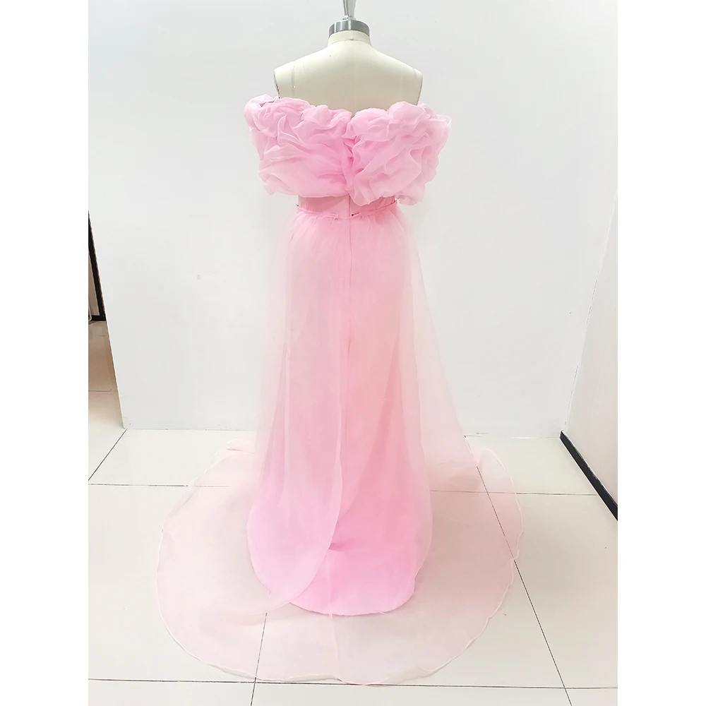 Luxury Pink Shiny Women Formal Evening Dress Flowers Off Shoulder Floor Length Sleeveless Trumpet فساتين سهرة Robes De Soirée