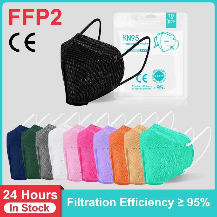 

20pcs ffp2mask Respirator Black kn95 mascarillas negra Adults 5Layers fpp2 approved kn95 CE Face Mask ffp2 reutilizable fpp2mask