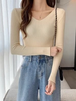 2026 Korean Autumn Winter V Neck Sweater Fashion Casual Long Sleeve Knitted Sweaters Solid Color Slim Pullovers Women Clothes - Image 2
