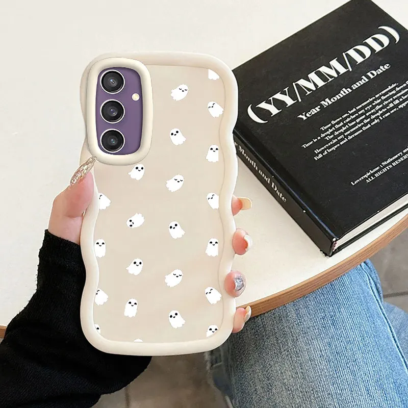 Spooky Fashion Phone Case For Samsung Galaxy S21 S22 S23 S24 FE ULTRA 5G Soft Coque Wavy Edged Shockproof Cover Girl Shell