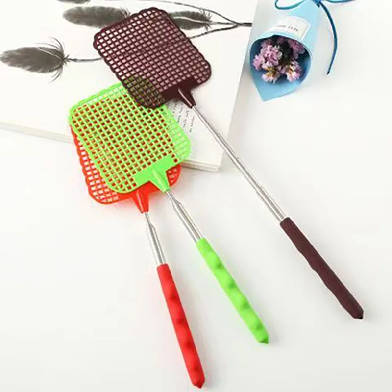 Retractable fly swatter new plastic lengthened iron reinforced manual household mosquito fly killer