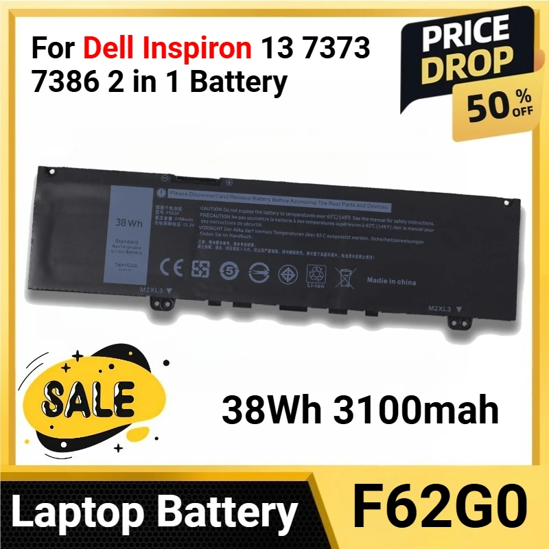 

F62G0 38Wh 3100mah For Dell Inspiron 13 7373 7386 2 in 1 Battery for P83G P87G Vostro 5370 5370 7370 7380 series