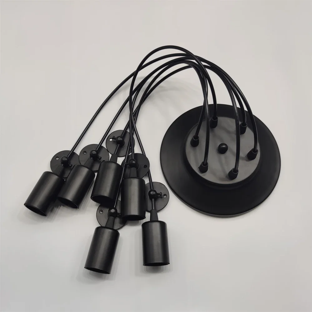 Lámpara colgante Retro, Base de lámpara múltiple E27, Cable negro de 0,75mm, lámparas colgantes industriales, luces colgantes de araña para cafetería y Bar