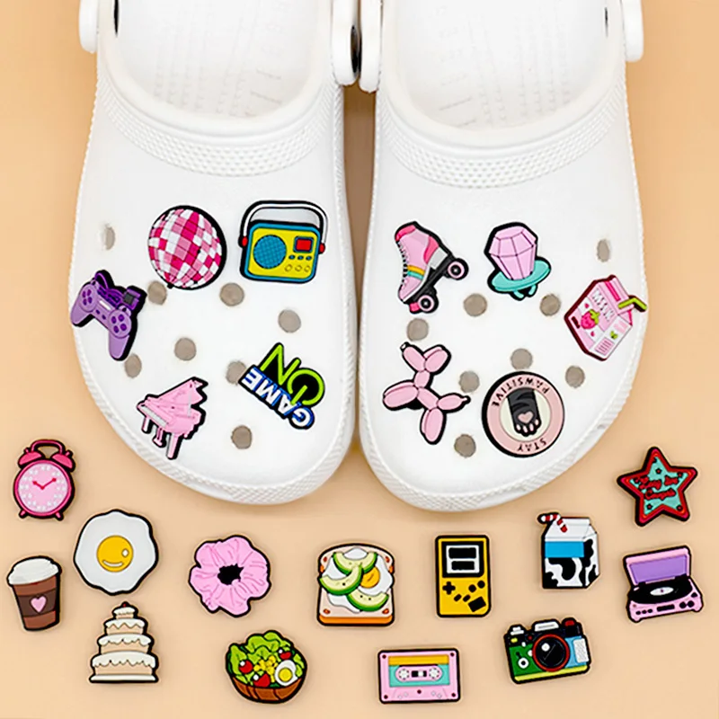 1/25pcs Girls Shoe Charms Music Box Cassette Tape Piano Shoe Decorations Alarm Clock Rubik's Cube Sandals Pins for Women Girls