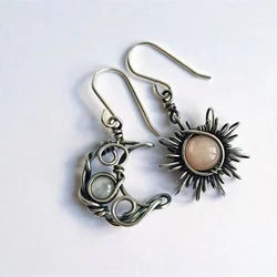 Fashion Bohemia Sun And Moon Earrings Silver Color Round Crystal Drop Earrings Women Female Boho Jewelry Gift For Her