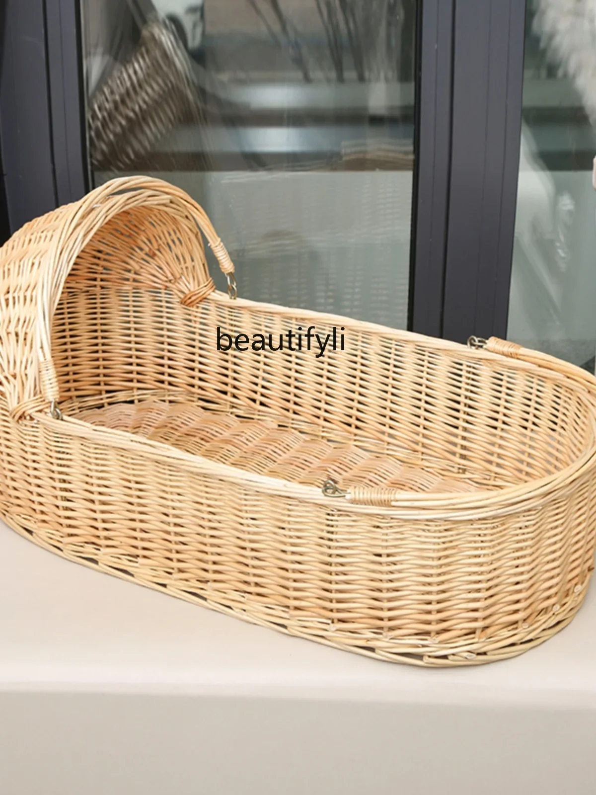 Rattan Cradle, Newborn, Sleeping Basket Baby Carry Basket Soothing Shaker