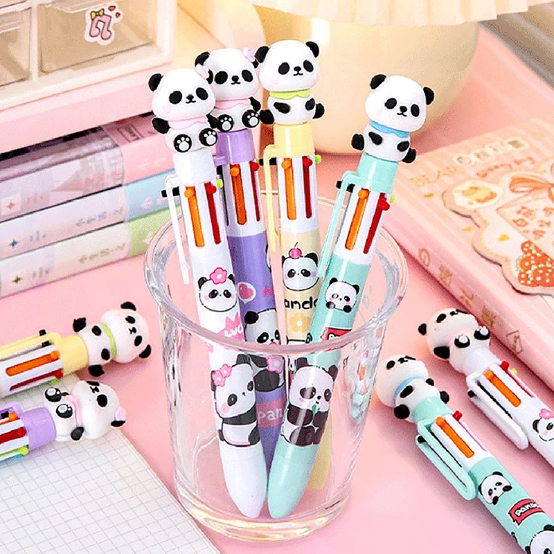 6 Colors Ballpoint Pen Cartoon Panda 0.5mm Colorful Ink Ballpoint Pens Kawaii Pen School Office Supplies Student Stationery Gift