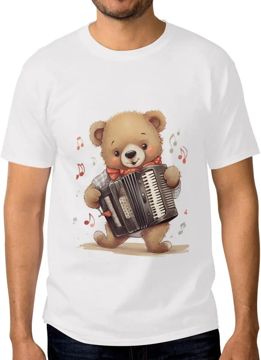 Mens T Shirt, Bear Accordion Short Sleeve Tees High Quality 100%Cotton Short Sleeve