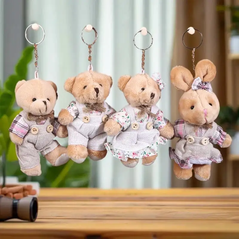 Cute Pair Lover's Little Bear Plush Doll Keychain, Stuffed Bunny Backpack Decor, Bag Pendant Gift