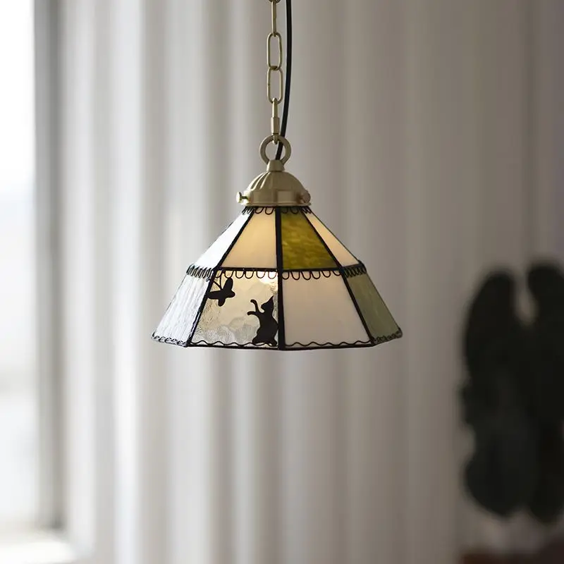 Cat chasing butterfly Japanese style creative glass chandelier retro niche design bedside entrance bar counter restaurant light