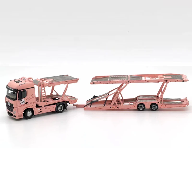 New Arrivals 1/64 Scale Benz Actros Double Decker Car Trailer Diecast Model Car Collection Display Gift Toy Scene Decoration