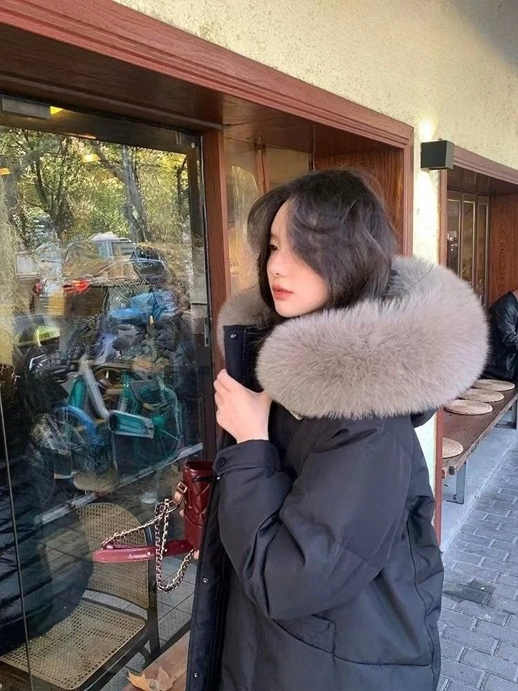 Heavyweight Winter Coat 2025 Korean Design Large Fur Collar Down Jacket Warmth Cold Resistance Slim Fit for Women