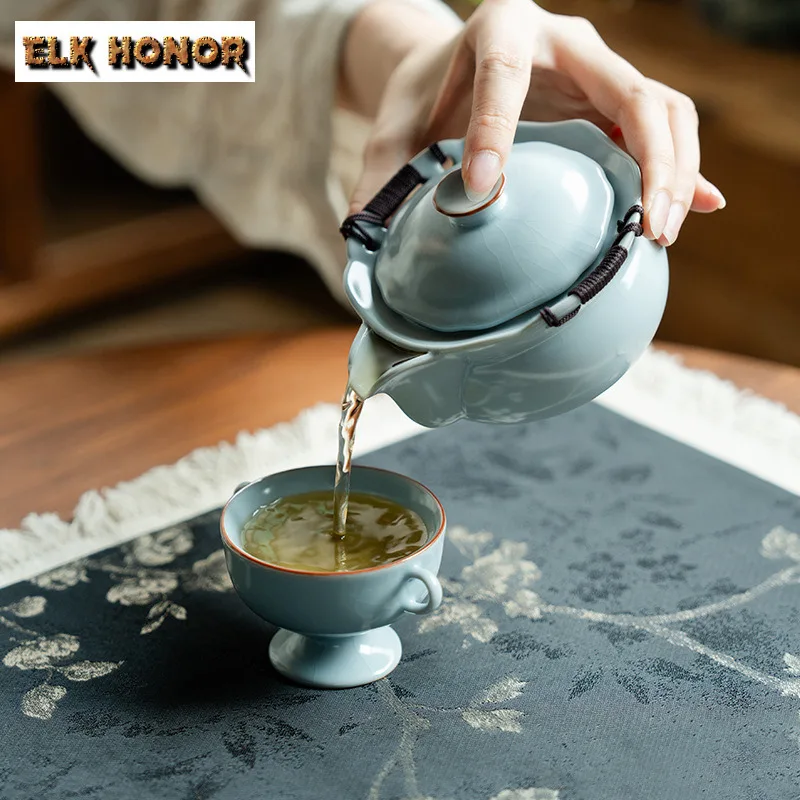 200ml Azure Ru Kiln Hand Grab Teapot Boutique Tea Infuser Pot Tea Making Kettle With Filter Puer Teaware Supplies Collection