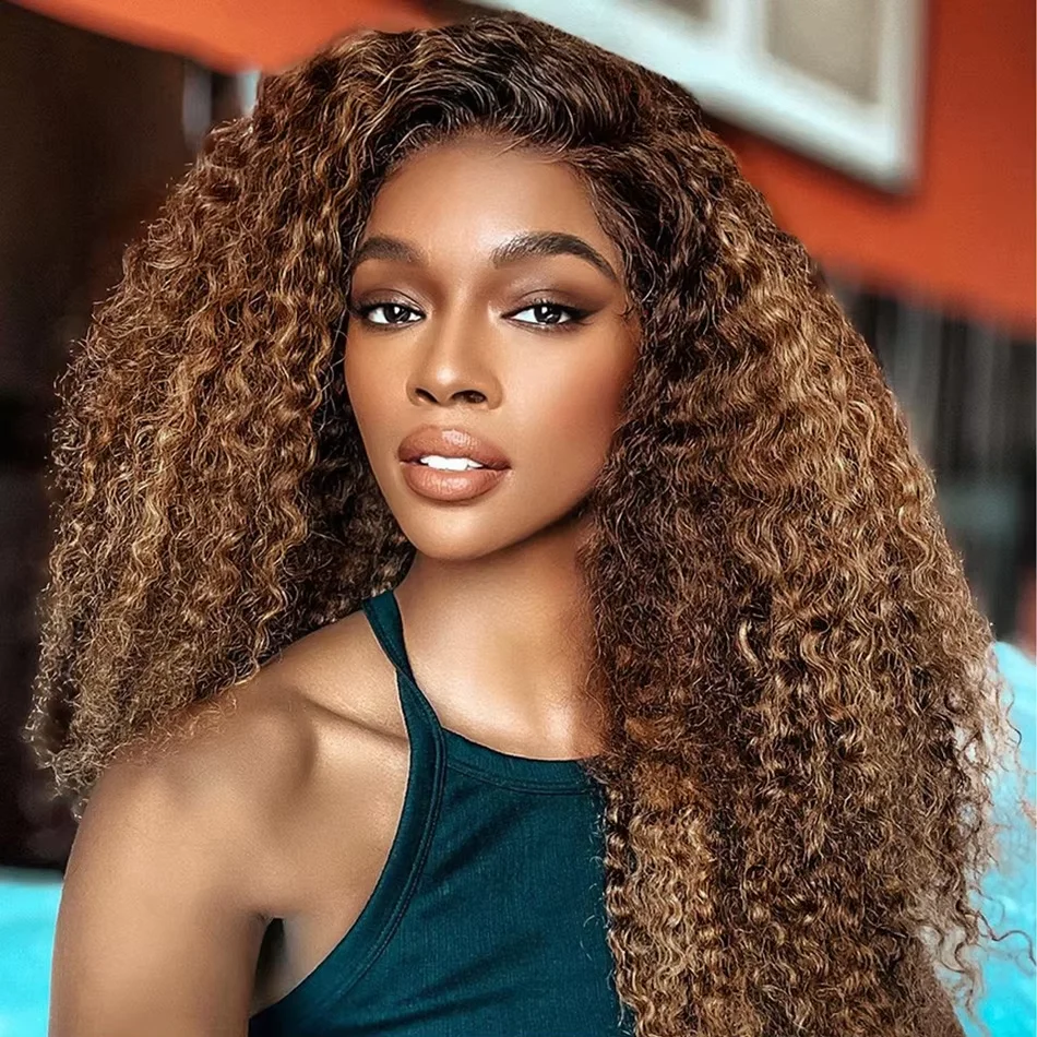 

Бесшовный парик с глубокими волами и мелированием, из натуральных волос, 13x6 HD, с фронтальной кружевной вставкой, для женщин, омбре, цветной, кудрявый, 30 дюймов