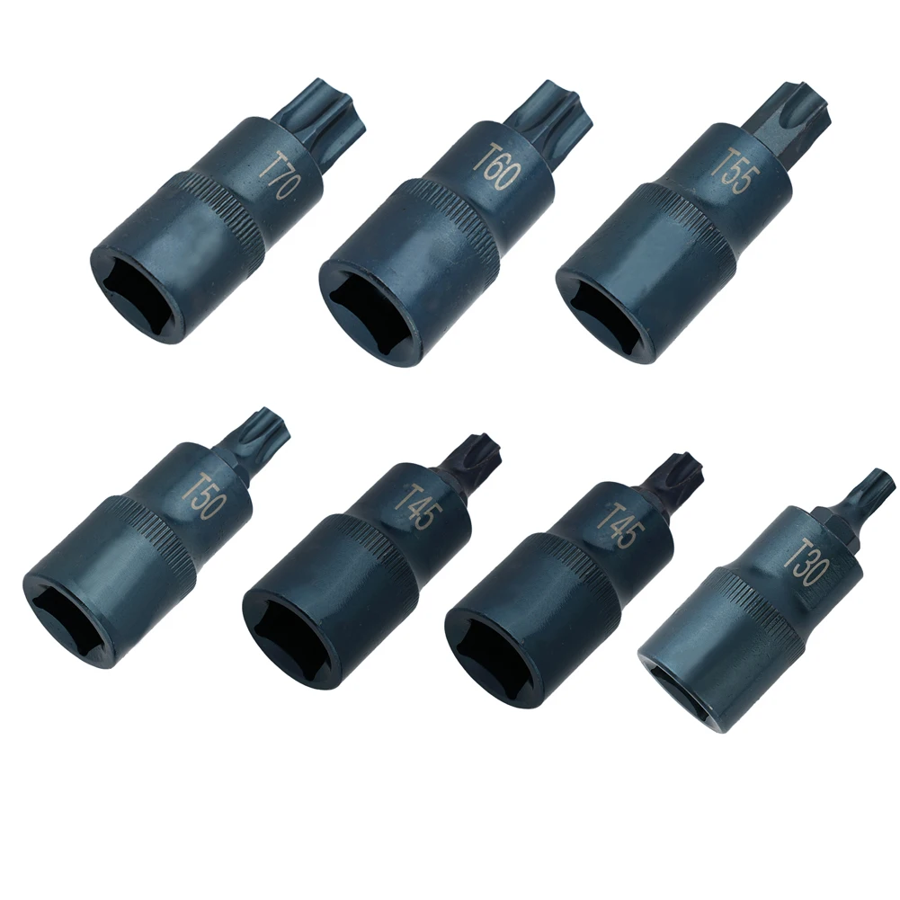 Torx Screwdriver Bits Tool 1/2 Socket Bits Adapter T30 T40 T45 T50 T55 T60 T70 1/2 Inch Adapter Hand Tools Multifunction