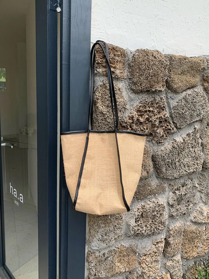 Borsa a tracolla in lino di cotone da donna di grande capacità vacanze estive borse da spiaggia femminili borse da donna in paglia intrecciata con