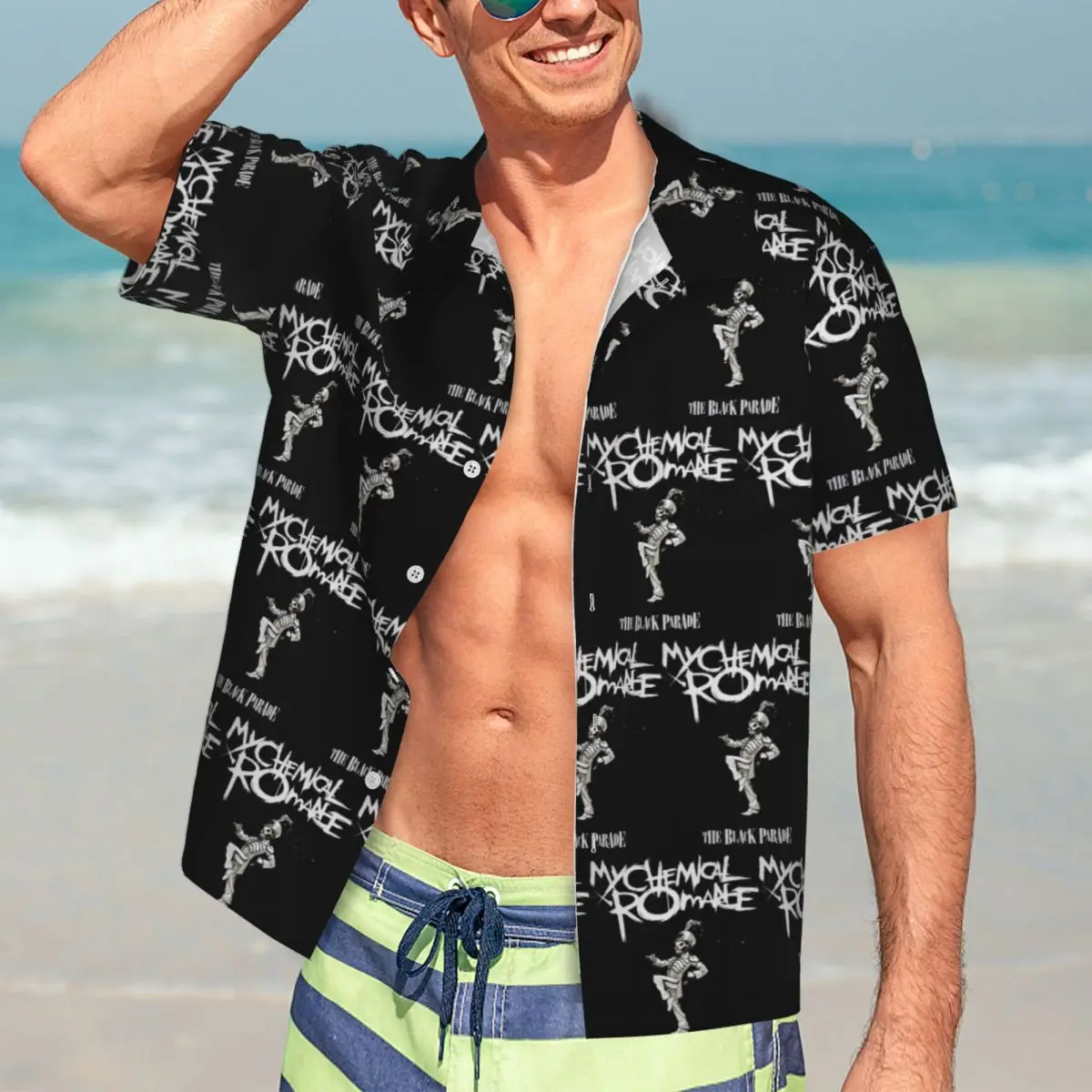 

Rock MCR My Chemical Romance Hawaiian Shirts Casual Men Short Sleeve Shirt for Summer Beach Men's Lapel Tops
