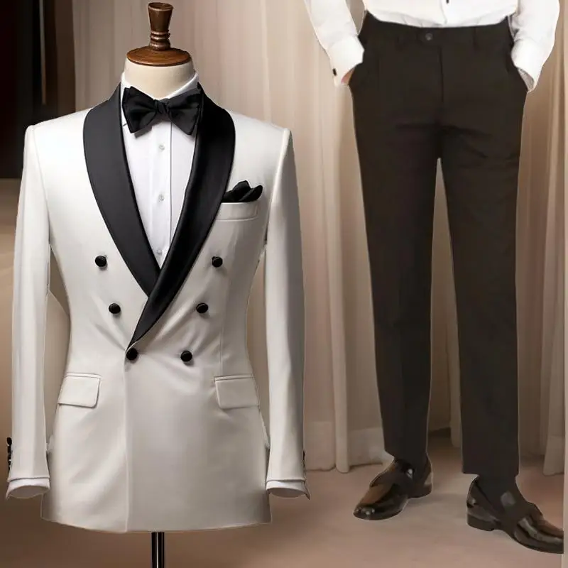 

Men Suits Tuxedos Shawl Collar Double Breasted Pockets Custom Made 1 Pieces Blazer Tailored Fashion Party Occasions