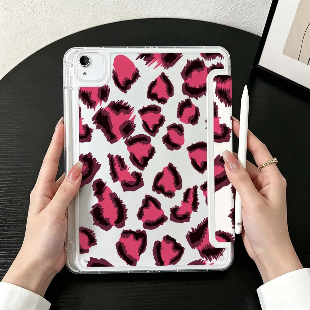 Luxury Leopard Print Case For iPad Mini Pro Air 5 6 7 8 9 10th 11th 11 9.7 10.9 13 inch Transparent Y-Shaped Folding Tablet
