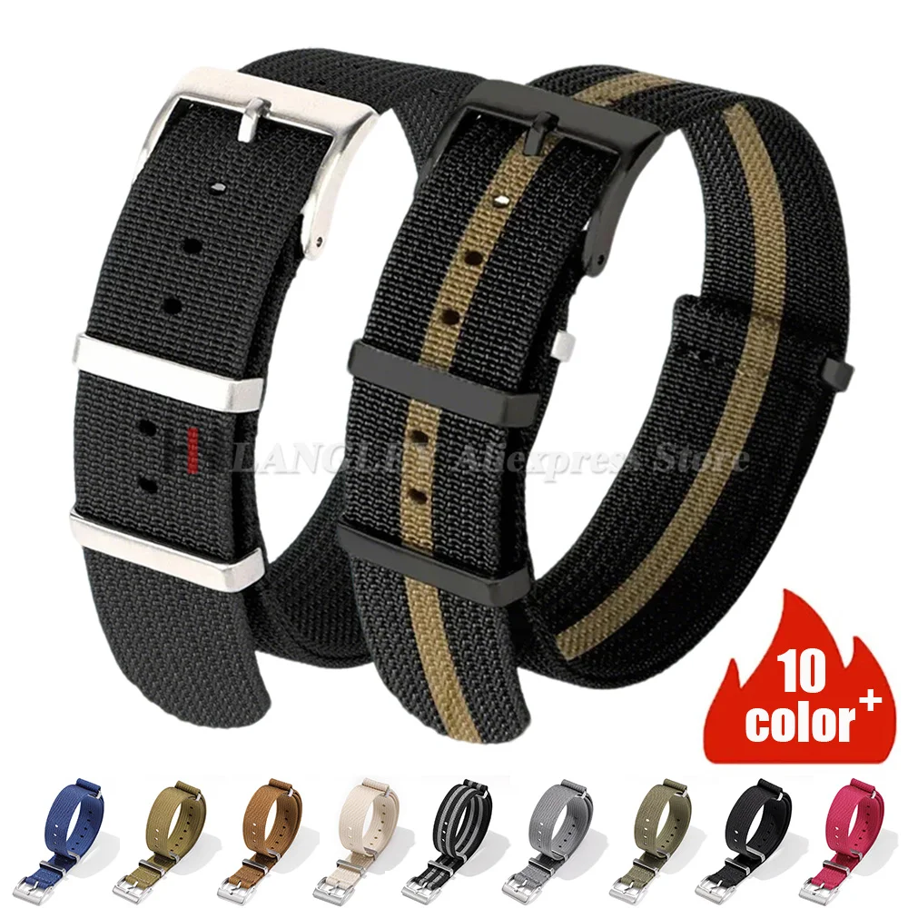 Universal Fabric Bracelet for Seiko 20mm 22mm Silver Black Buckle Nylon Band for Omega Wristband for Rolex Watch Strap Accessory
