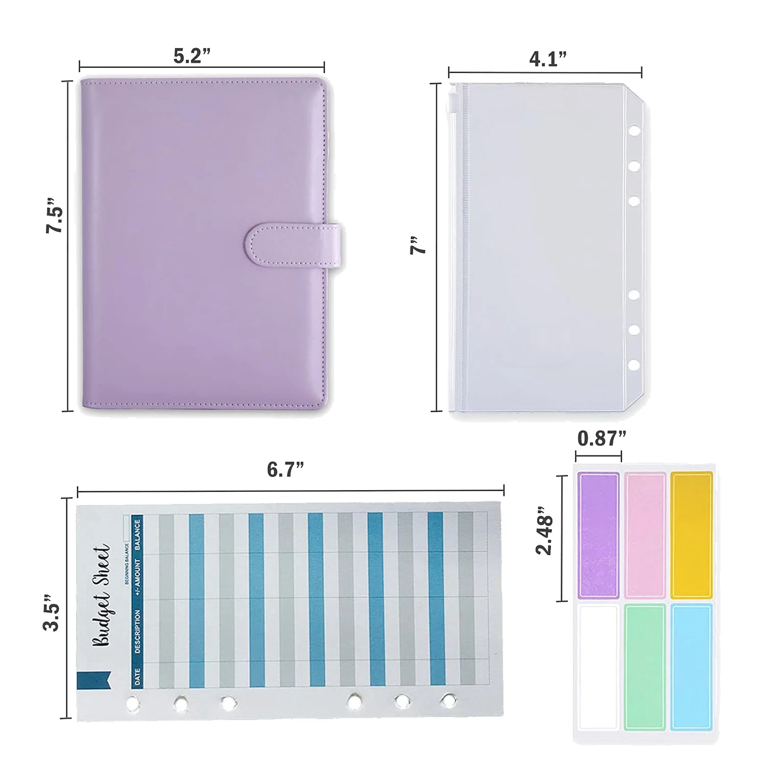 ซองเงินสดแฟ้มงบประมาณพร้อม A6ประสานและซองจดหมายพีวีซีใส12ซองกระเป๋าใส่เงิน (สีม่วง)